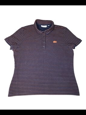 Lacoste Women's Marine/Nevada Striped Slim Fit Polo Shirt.